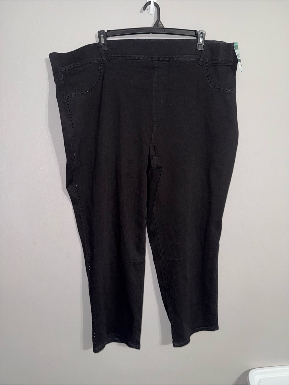 Terra & Sky Women’s Black Pull-On Embellished Straight Leg Jeans 4x (28w-30w)